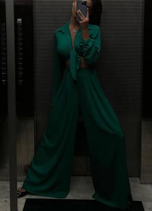 Стильный женский красивый удобный костюм брюки и кофта блузка стильный красивый женский костюм штаны сирени кофта черный зеленый4 фото