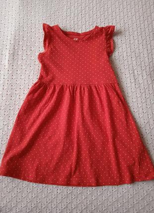 Летнее платье h&amp;m из органического хлопка яркое красное платье в горошек на лето платье летнее платье1 фото