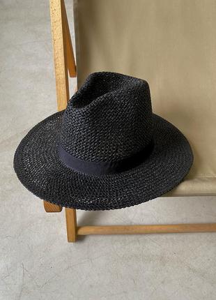 Женская летняя шляпа федора тканая mizo bang черная1 фото