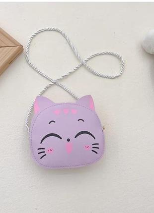 Дитяча сумка для дівчинки подарунок сумочка смішний котик бузкова