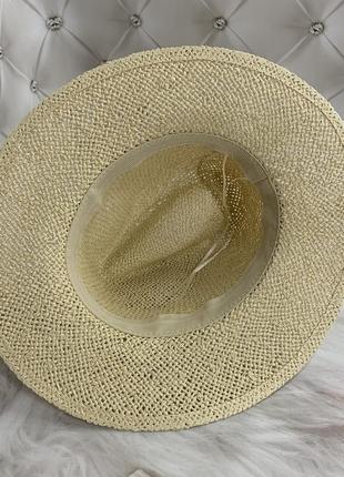 Жіночий літній капелюх федора тканий mizo bang бежевий4 фото