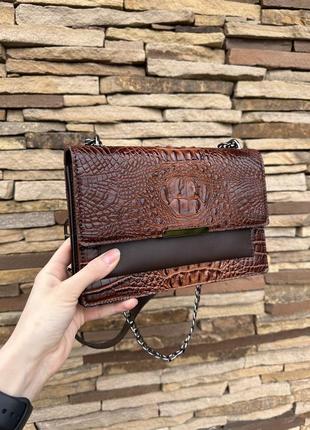 Стильна жіноча сумка клатч на кожен день коричнева екошкіра