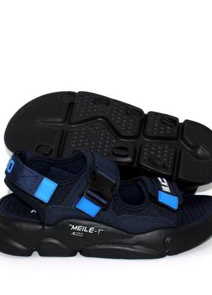 Стильные спортивные сандалии мужские темно-синие на липучках - мужская обувь на лето6 фото