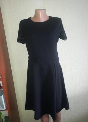 Новое чёрное базовое трикотажное платье с кружевными рукавами anna field6 фото