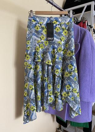 Летняя юбка юбка в цветы шифоновая миди рюша волан геометрия only юбка мыды в звеньев шифоновая1 фото