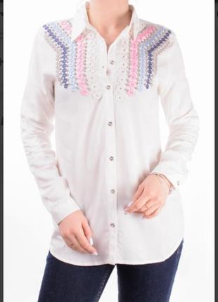 Стильная белая блузка рубашка с длинным рукавом школьная