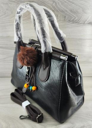 Современная женская черный  сумка через плечо из экокожи, трендовая модная женская сумочка для девушки4 фото