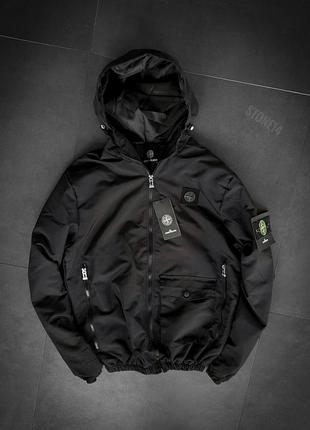 Мужская легкая летняя куртка ветровка черная стон исланд весенняя курточка с капюшоном stone island1 фото