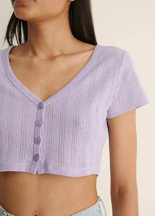 Топ з коротким рукавом на гудзиках бавовна лавандовий