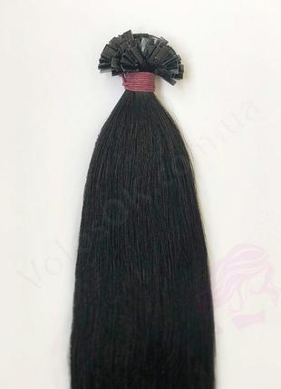 Волосы для горячего наращивания на капсулах, 50 см, прямые, 100 прядей, черный3 фото
