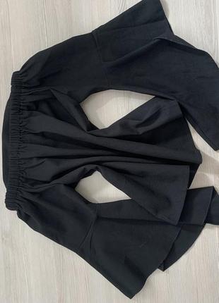 Черная блуза с декоративными рукавами3 фото
