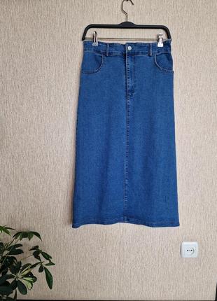Стильна подовжена джинсова юбка міді primark2 фото