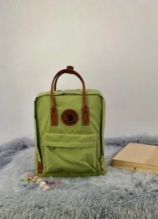 Рюкзак fjällräven kanken classic салатовий з коричневими ручками