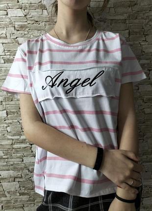 Стильная💣базовая универсальная хлопковая белая женская футболка angel” smile”4 фото