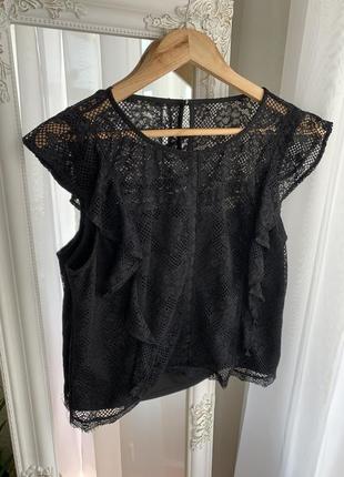 Блуза блузка топ гепюр с воланами рюшами черная4 фото