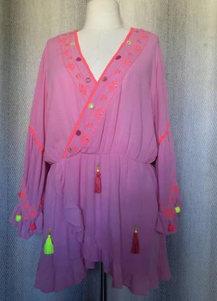 Жіноча віскозна туніка, літня, натуральна пляжна накидка, блуза, великий розмір блузка батал гавайка8 фото