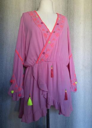 Жіноча віскозна туніка, літня, натуральна пляжна накидка, блуза, великий розмір блузка батал гавайка7 фото