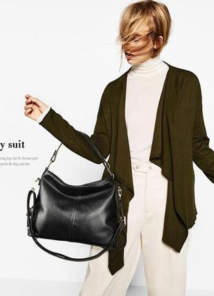 Сучасна жіноча чорна сумка через плече з натуральної шкіри, модна трендова жіноча сумочка для дівчини10 фото