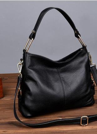 Сучасна жіноча чорна сумка через плече з натуральної шкіри, модна трендова жіноча сумочка для дівчини1 фото