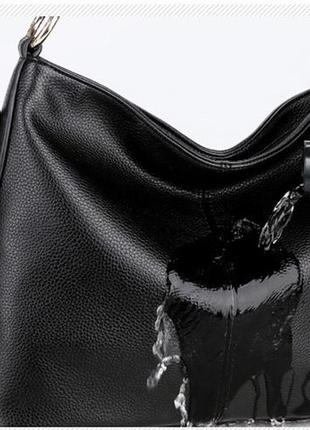Сучасна жіноча чорна сумка через плече з натуральної шкіри, модна трендова жіноча сумочка для дівчини6 фото