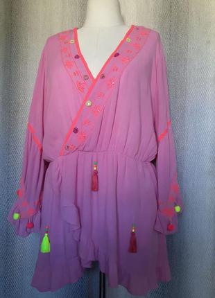 Жіноча віскозна туніка, літня, натуральна пляжна накидка, блуза, великий розмір блузка батал гавайка3 фото