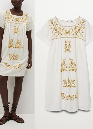 Красивое платье вишиванка mango с леном s