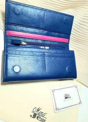 Роскошный кожаный кошелек moro jenni голубо-розовый4 фото