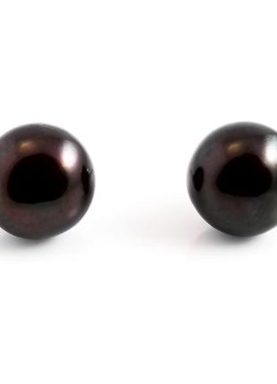 Перл чорний, ø10,0-11,0 мм., срібло, пуссети (сережки-цвяшки), 337срж