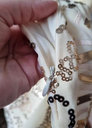Расшитая пайетками юбка 🔥 блестящая крутая красивая брендовая вышитая кремовая мини юбка айвори пайетки м simple city5 фото
