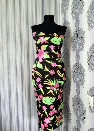 Нова квіткова брендова літня яскрава сукня електрик плаття міді сарафан з неопрену принт квіти s xs glamour babe6 фото