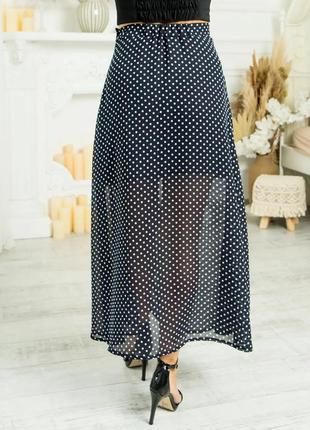 Темно-синяя легкая женская длинная юбка на лето в горошек, больших размеров 44-546 фото