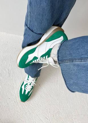 Кожаные замшевые кроссовки кеды массивные на платформе спортивные для бега зеленые высокие zara9 фото