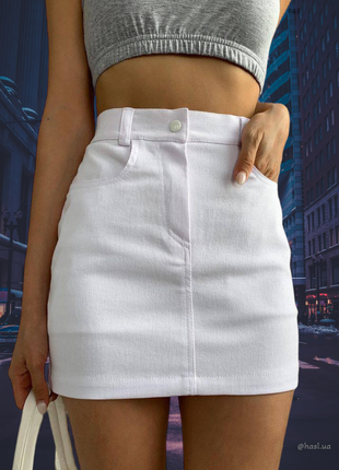 Жіноча стильна трендова джинсова спідниця біла оливка джинс спідничка юбка молодіжна1 фото
