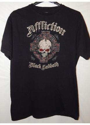 Мерчевая футболка vintage affliction black sabbath xl cross scull, черная, рваная, сша, 20093 фото