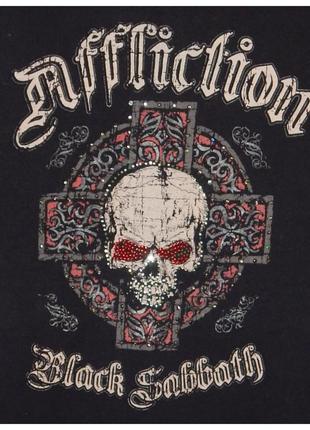 Мерчевая футболка vintage affliction black sabbath xl cross scull, черная, рваная, сша, 20094 фото