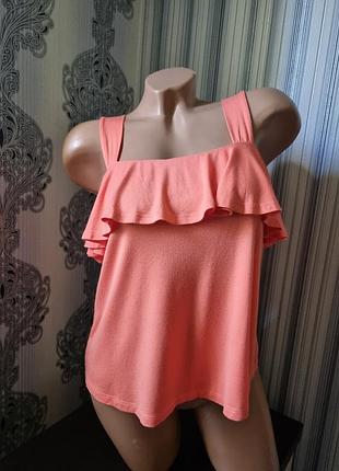 Брендовый яркий коралловый кроптоп топ с рюшами брендовый яркая красивая коралловая майка брендовая блуза mango с воланами рюшами s xs barbiecore