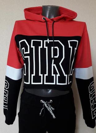 Трендовий,яскравий,молодіжний укорочений худі-кроп,оверсайз в стилі шик спорт