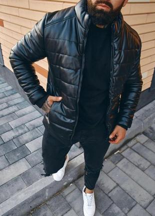 Куртка кожанка молодежная  мужская демисезонная из экокожи черная на весну-осень4 фото