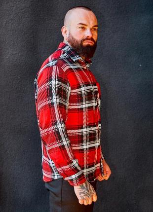 Теплая мужская байковая рубашка красная в клетку турция / байковые рубашки для мужчин с длинным рукавом8 фото