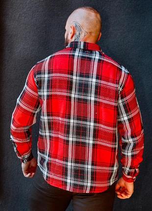Теплая мужская байковая рубашка красная в клетку турция / байковые рубашки для мужчин с длинным рукавом6 фото