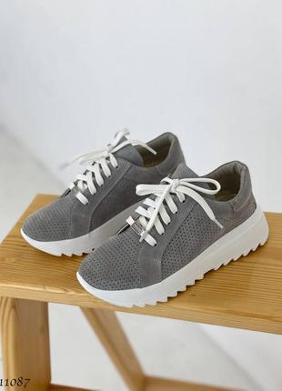 Кросівки кеди натуральна замша сірий перфорація