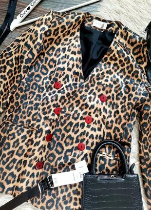 Шикарный леопардовый удлиненный двубортный пиджак3 фото