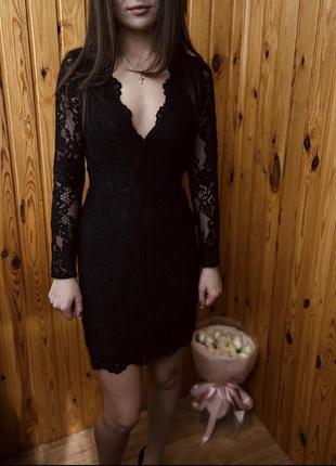 Кружевное платье, мини черное платье3 фото