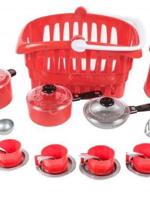 Ігровий набір посуду "іришка" 134or з кошиком (червоний)