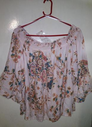 Новая,натуральная,бохо блузка в цветочный принт,с открытыми плечами,батал,m&s,индия1 фото