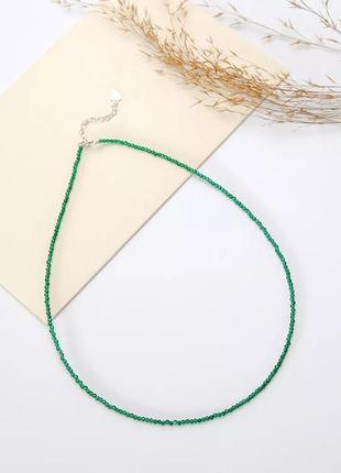 Кольє, чокер із натуральною зеленою шпінеллю, срібна фурнітура1 фото