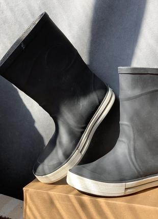 Італія чоботи гумові непромокальні чорні з білою підошвою унісекс на підлітка дівчинку хлопчика термо3 фото