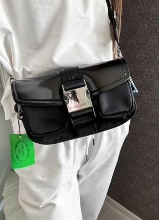 Женская сумка прада черная prada pocket nylon and brushed bag black натуральная кожа