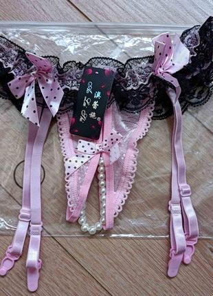 Сексуальный эротический пояс трусики жемчуг подвязками для чулок
