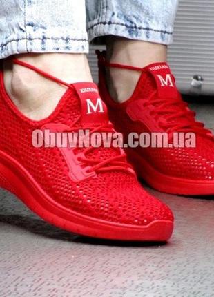 Кросівки літні червоні в сітку жіночі9 фото